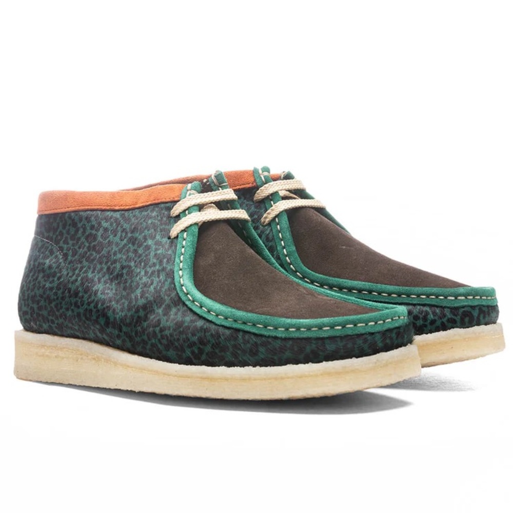 EUC Feature x Padmore Barnes P404‎ Pony Hair Suede Moccasin Boot Green Cheetah